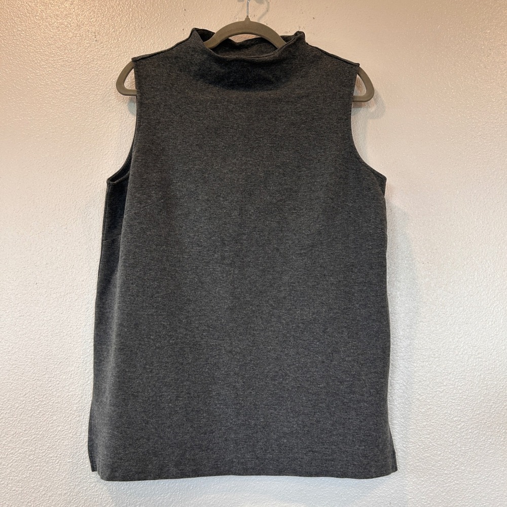 Mock Neck Sleeveless Top Charcoal Grey Heather Side Slits H&M Women's Large